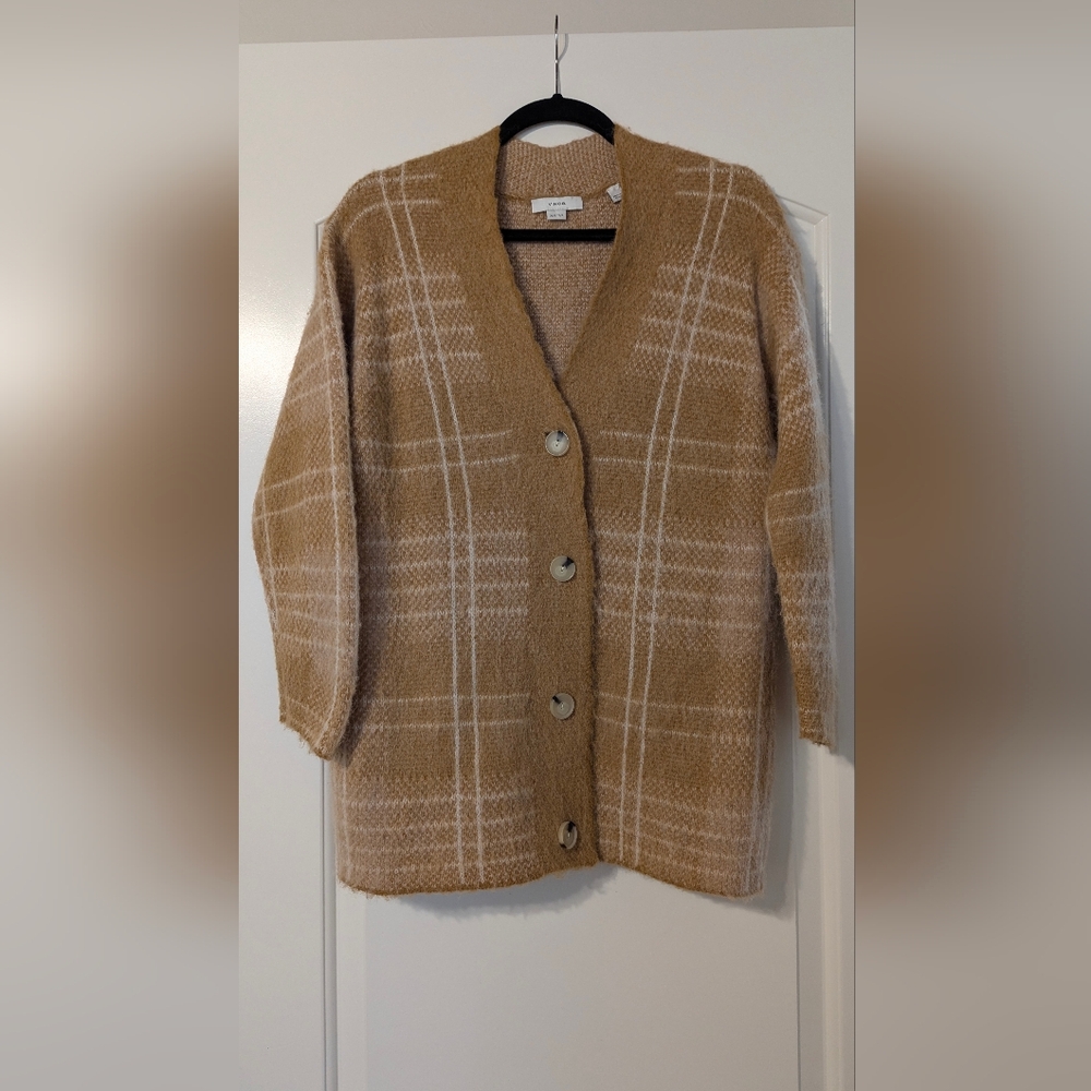 Vince Alpaca Blend Tan Plaid Women's Cardigan